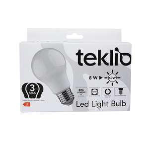 TEKLIO A60-8 Confezione 3 lampadine LED 8W E27