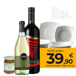 Pack 10X Vino + 4 Prodotti Gastronomia + Servizio Piatti 6pax
