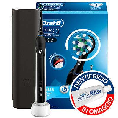 Kit Oral-B Pro 2 2500 Spazzolino Elettrico Black Edition Dentifricio da Viaggio