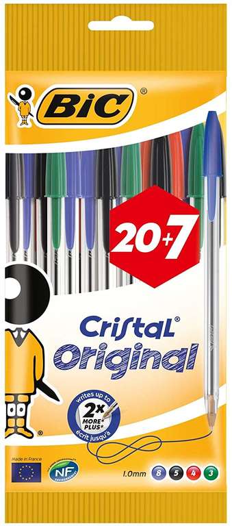 Bic Cristal Original punta media 1 mm confezione 27 penne colori assortiti