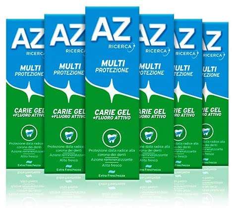 AZ Dentifricio Multi Protezione Carie Gel 6 x 75 ml, Dentifricio al Fluoro per Adulti e Bambini
