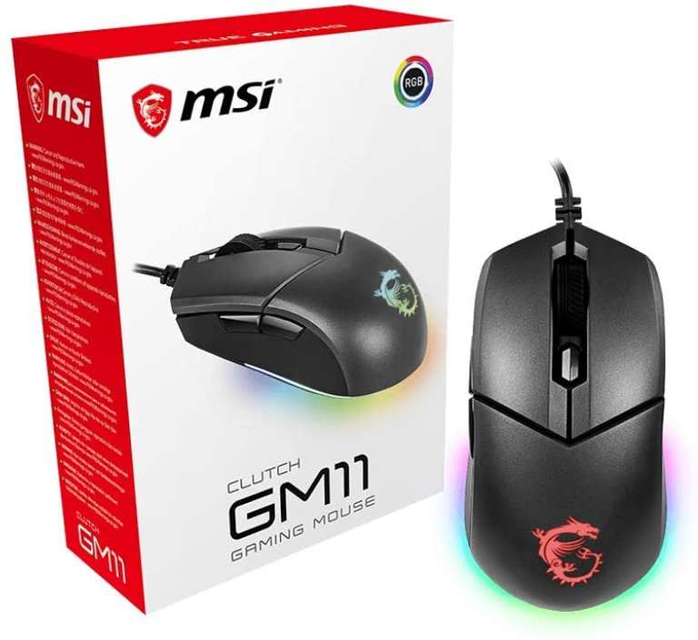 MSI Clutch GM11 - Mouse Gaming RGB simmetrico USB Sensore Ottico PMW 3325 - 5000 DPI, Nero, S12-0401650-CLA