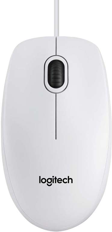 Logitech B100 Mouse USB Cablato, 3 Pulsanti, Rilevamento Ottico, Ambidestro, PC / Mac / Laptop, Bianco