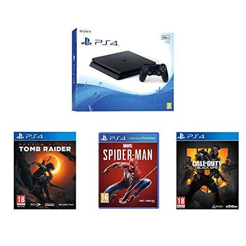 Pack PS4 500 Go + Marvel's Spiderman + Shadow of the Tomb Raider + COD BO 4