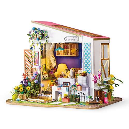 Kit casa di Bambole in Miniatura - Camera Carina Regalo per Ragazze - Portico Modello Casa in Legno