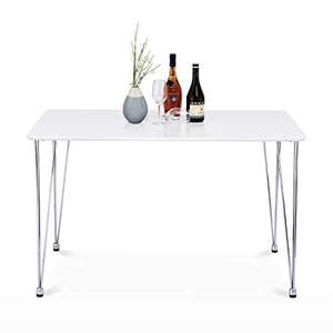 Tavolo da pranzo in metallo argentato con Hairpin-Legs, tavolo rettangolare al centro olore: bianco