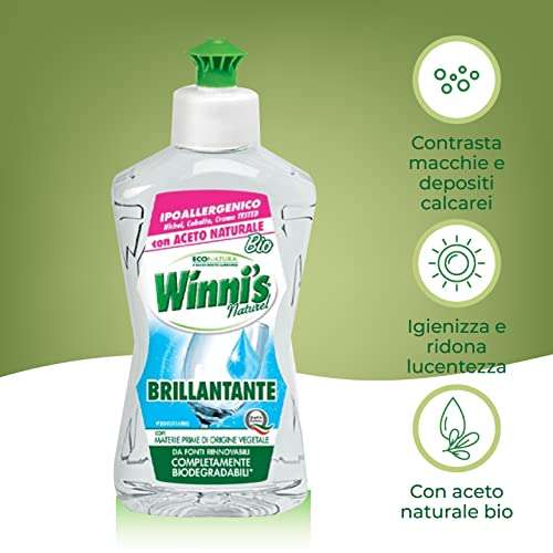 Winni's - Additivo Brillantante Lavastoviglie Ipoallergenico, con Aceto Naturale Biologico, 250 ml [Minimo 3]