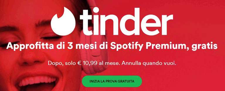 Tinder - 6 mesi Plus Gratis + 3 mesi di Spotify Gratis (per San Valentino)