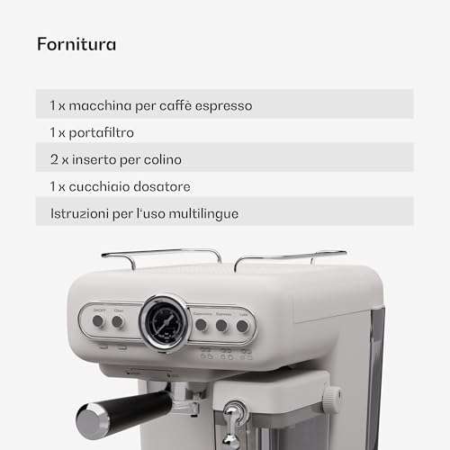 Macchinetta Caffè Espresso Klarstein: Barista 19 Bar Inox, 1.2L, 1350W con Montalatte