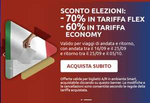 Italo - Sconto elezioni A/R: -70% in Flex e -60% in Economy [Tessera Elettorale necessaria]