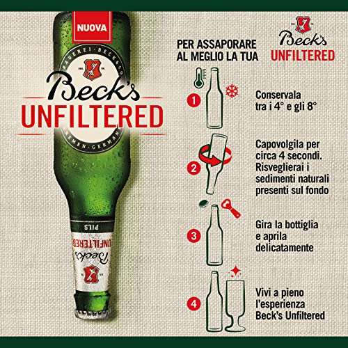 Beck's Unfiltered Birra in Bottiglia (pacco da 24x33cl, Vol. 4.9% alcool)
