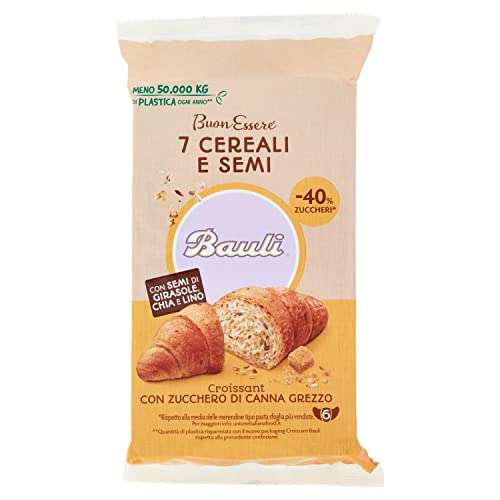 Bauli Croissant Buonessere 7 Cereali e Semi con Zucchero di Canna, 1 confezione da 6 unità