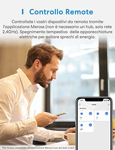 Meross Presa Smart Italiana, Monitoraggio Energetico, Presa WiFi (Type L) 16A 3840W, 2 Pezzi