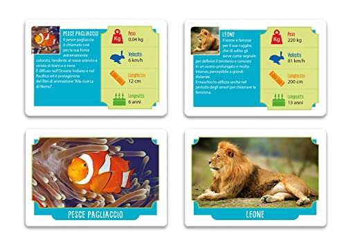Clementoni - Animali da record - 50 carte illustrate, gioco educativo sugli animali