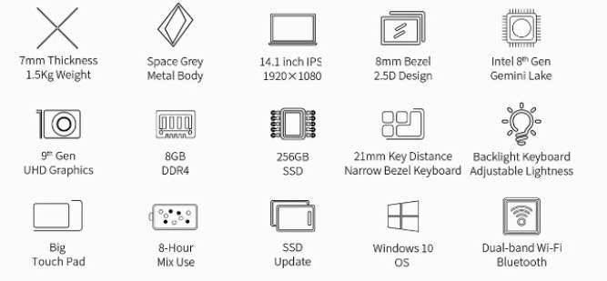 Notebook Teclast F7 Plus 14.1" [FHD 8/256GB SSD ,8 ore di autonomia]