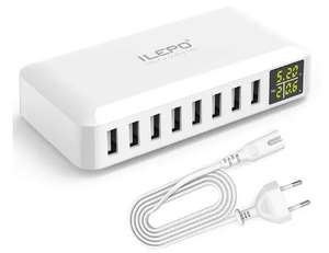 Caricabatterie USB ILEPO con Display digitale [LED, 40W, 8A Max 2.4A, 8 porte] (Nuovi Clienti)
