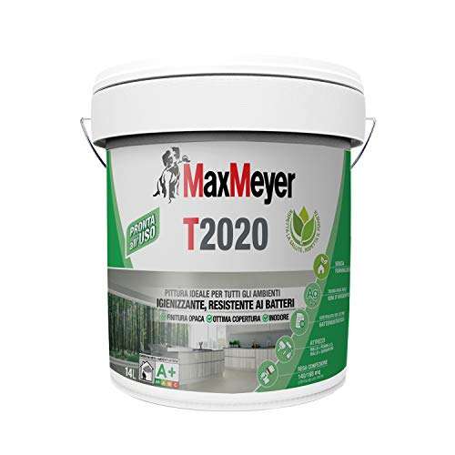 MaxMeyer Pittura per interni traspirante, igienizzante, resistente ai batteri [Bianco, 14L]