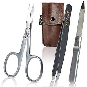 YUMAYA Set Manicure Professionale 3pz - Forbici, lima, pinzette in acciaio Inox con custodia