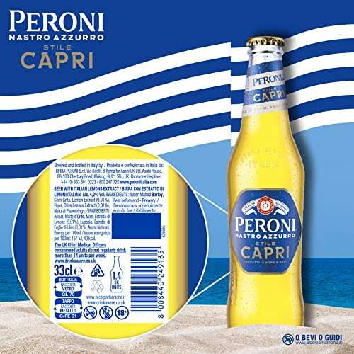 Peroni Nastro Azzurro Stile Capri, Cassa Birra con 24 Bottiglie da 33 cl