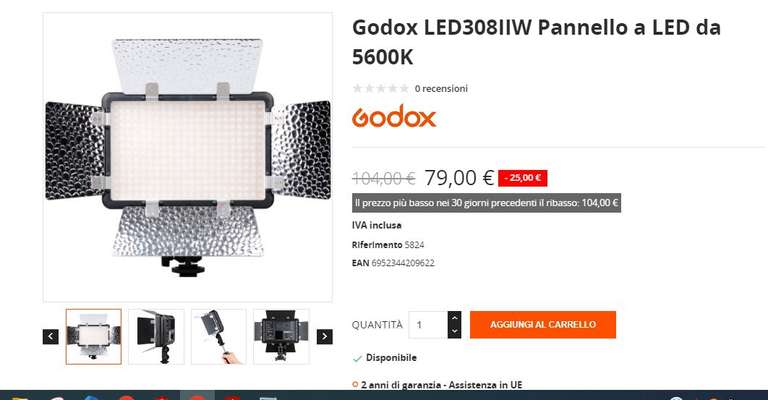 Godox LED308IIW Pannello a LED da 5600K + racolta punti Godox da utilizzare sui prossimi acquisti