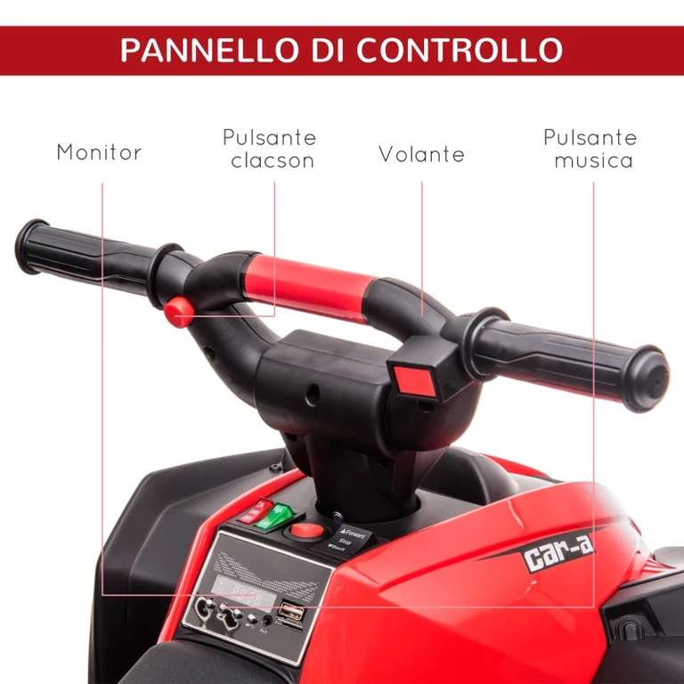 HOMCOM Quad per Bambini Elettrico 12V con Fari Funzionanti e