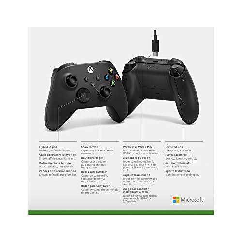 Microsoft - Controller Wireless per Xbox [Nero Carbone + Cavo USB-C]