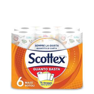 Scottex Quanto Basta, Carta Cucina Opzione Mezzo Strappo, Confezione da 6 Maxi Rotoli