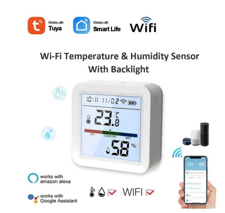 Sensore di Umidità e Temperatura  WiFi Tuya Smart Life »