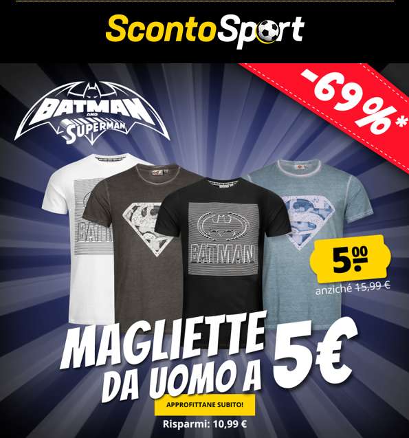 T- Shirt Super Eroi Batman e Superman a 5€ su Scontosport