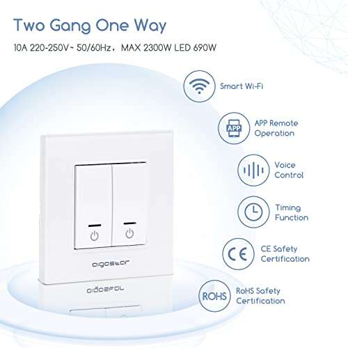 Aigostar Interruttore WiFi a Muro Smart [WiFi, Domotica, 2300W, Led 690W]
