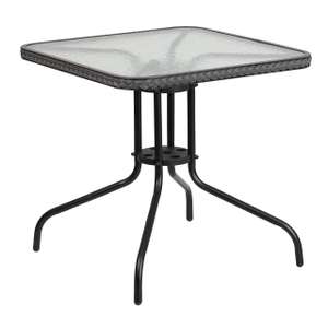 Tavolo da Patio Flash Furniture | Alluminio/Acciaio, Top Trasparente (rattan grigio, 1 confezione)