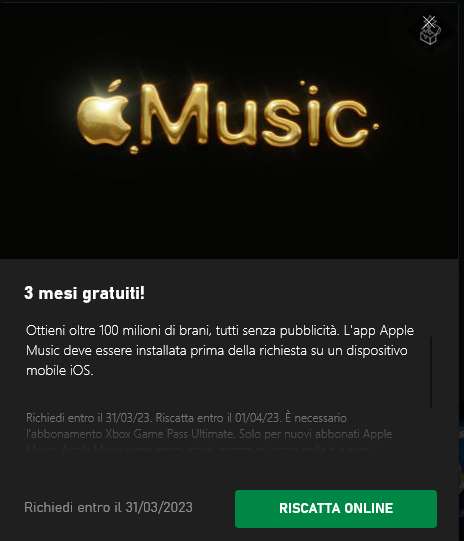 Apple Music 3 mesi gratis - Xbox Gamepass