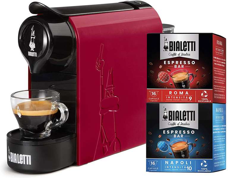 Macchina automatica Espresso Bialetti Gioia + 32 capsule [0,5L, colore rosso, 1200W]