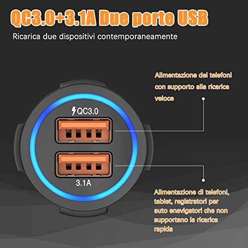 Caricatore Da Auto [2 Porte USB - Quick Charge 3.0]