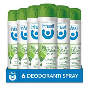 Deodorante Infasil Spray Neutro con Olio Essenziale - 6x150ml, anti macchia, senza alluminio