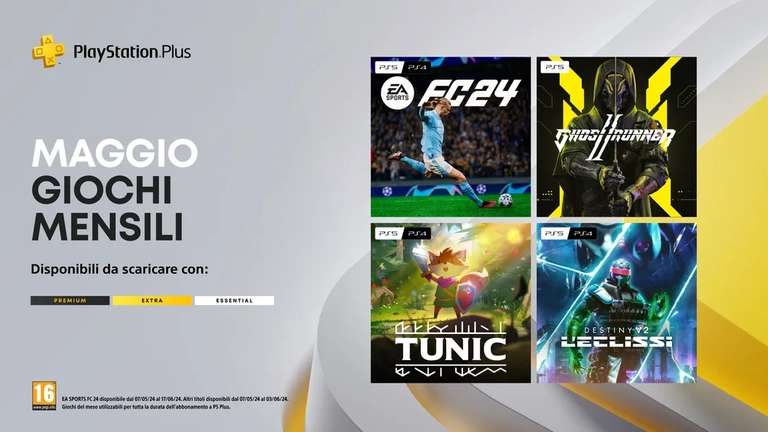 [PlayStation Plus Essential] 05/2024: EA Sports FC 24, Ghostrunner 2, Tunic, Destiny 2: L’Eclissi