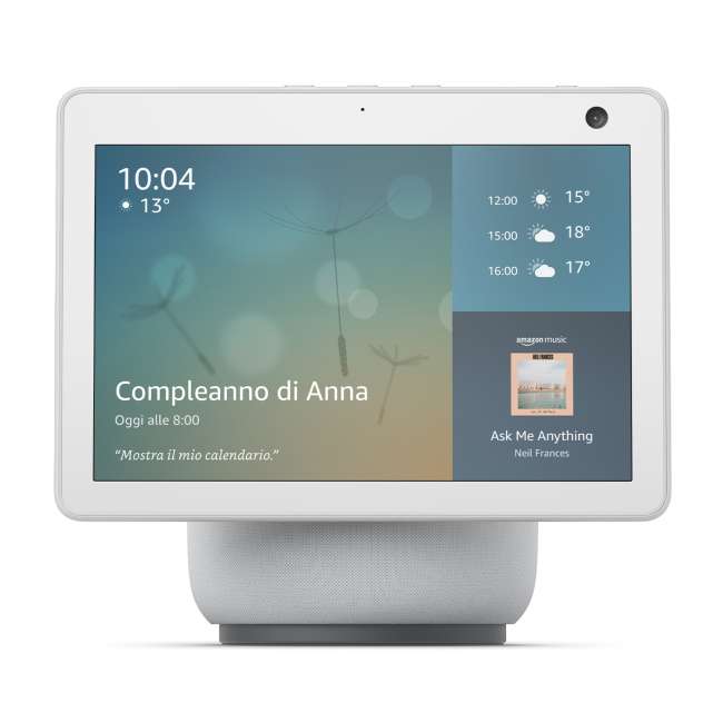 Echo Show 10 (3ª generazione), Bianco ghiaccio + Amazon Smart Plug (presa intelligente con connettività Wi-Fi), compatibile con Alexa