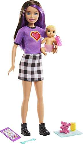 Barbie -Skipper Babysitters Bambola Bruna - [Bebè e 4 Accessori]