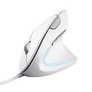 Trust Verto Mouse Verticale Cablato | Ergonomico, 1000/1600 DPI, LED, 6 pulsanti - Bianco