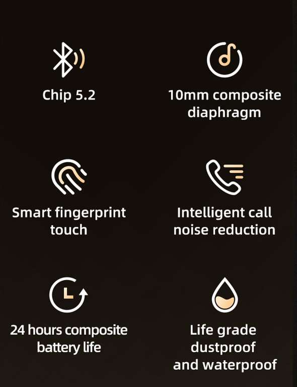 Auricolari Bluetooth 5.2 [Comandi touch, illuminazione a LED, 24 ore]