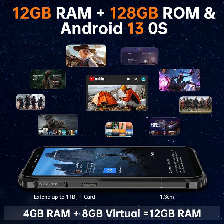 OUKITEL WP32 Smartphone Rugged- 12GB(4+8) RAM + 128GB ROM