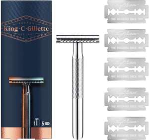 King C. Gillette rasoio da barba manuale, [1 manico + 5 lamette]