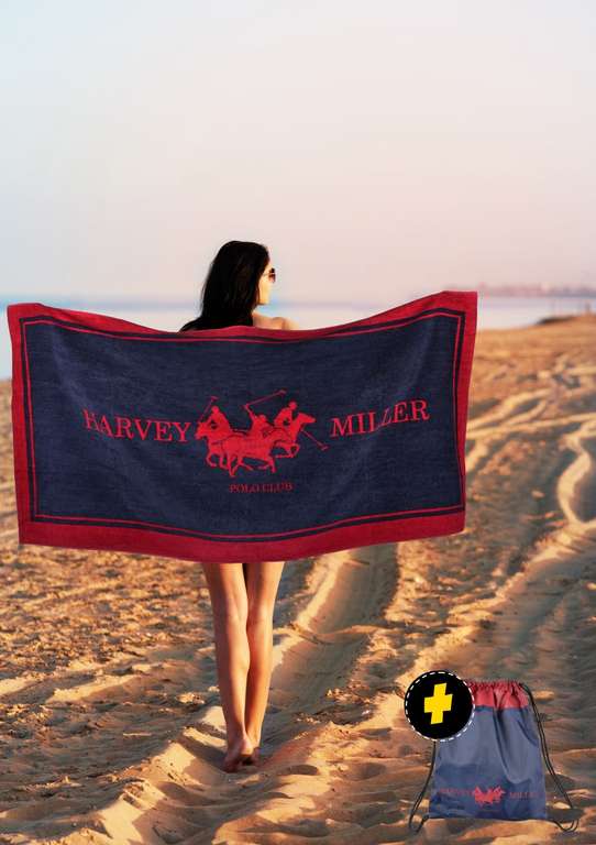Harvey Miller Polo Club telo mare con sacca [140 x 70, verde navy, rosso navy]