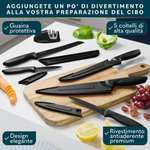 Set Coltelli da Cucina Professionali Home Hero| Ultra Nitido Inox, 5 pezzi con Guaina + Affilatoio, nero