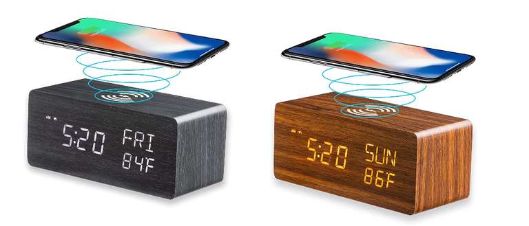 Sveglia digitale in legno con caricatore wireless rapido da 10 W
