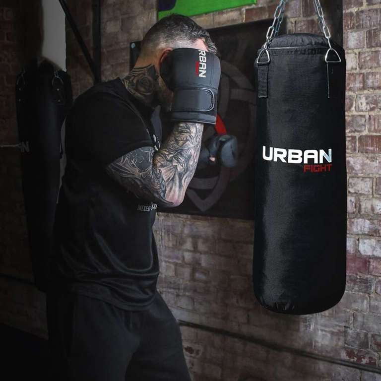 Urban Fight Sacco da boxe Set completo [5 pezzi, sacco, guanti da sacco, corda, sospensione, bende]