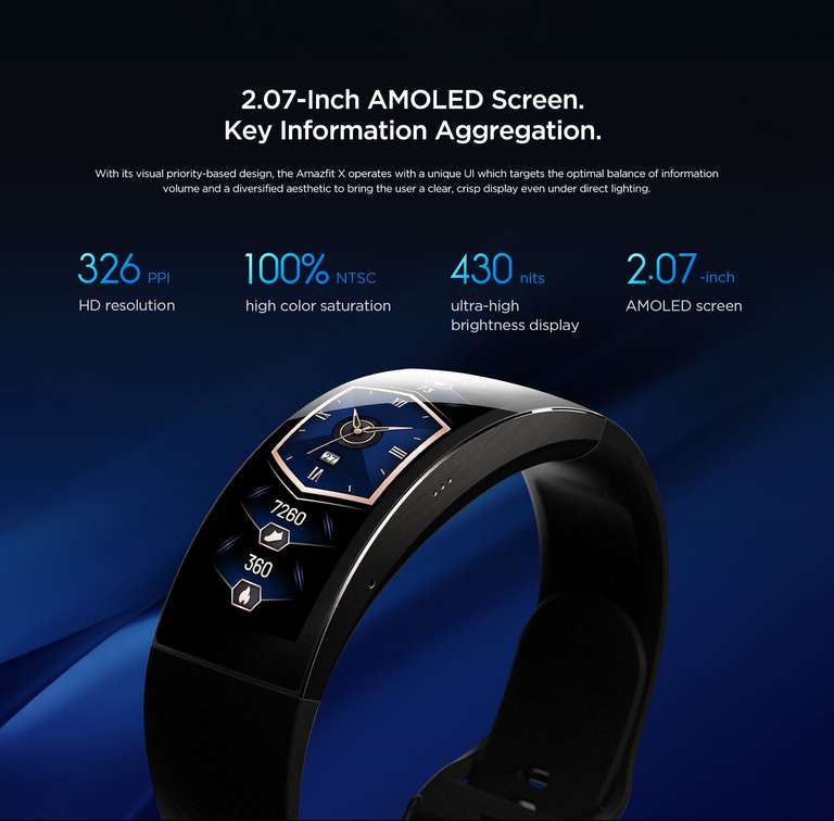 Amazfit X Smartwatch [2.7" AMOLED 3D, 5 ATM, monitora sport/salute/stress 24h]