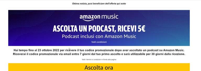 Amazon Music Ascolta un Podcast e ricevi 5€ [ SOLO PER UTENTI SELEZIONATI]