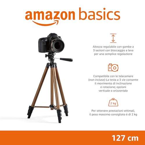 Amazon Basics | Treppiedi da 127 cm, leggero, con custodia, Nero/Marrone