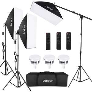Andoer - Kit studio fotografico (3 Luci LED da 85 W, 3 Softbox, ecc)